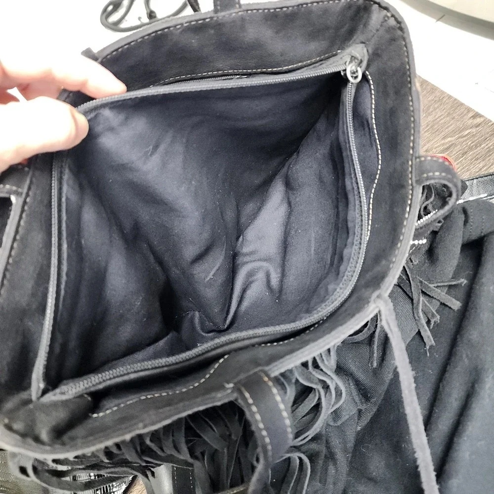 Nine West bag Suede Fringe Black BOHO PEASANT Aztec PRAIRIE‎ Cottagecore Hippie